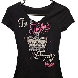 Hustler Hollywood Black Tee with Pink and White Graphic